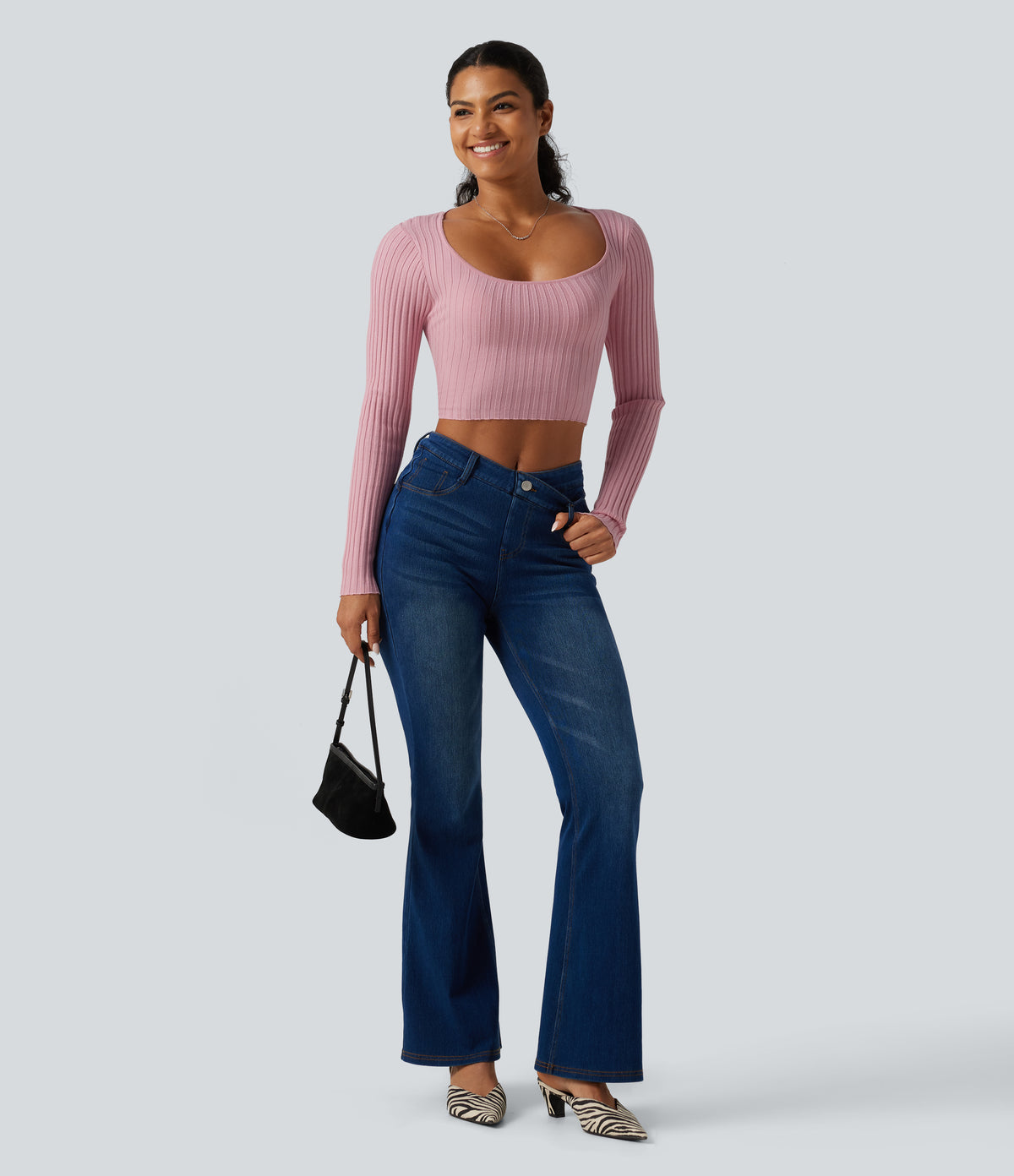 Round Neck Long Sleeve Cut Out Tie Back Casual Jumper — Zephyr — view 7