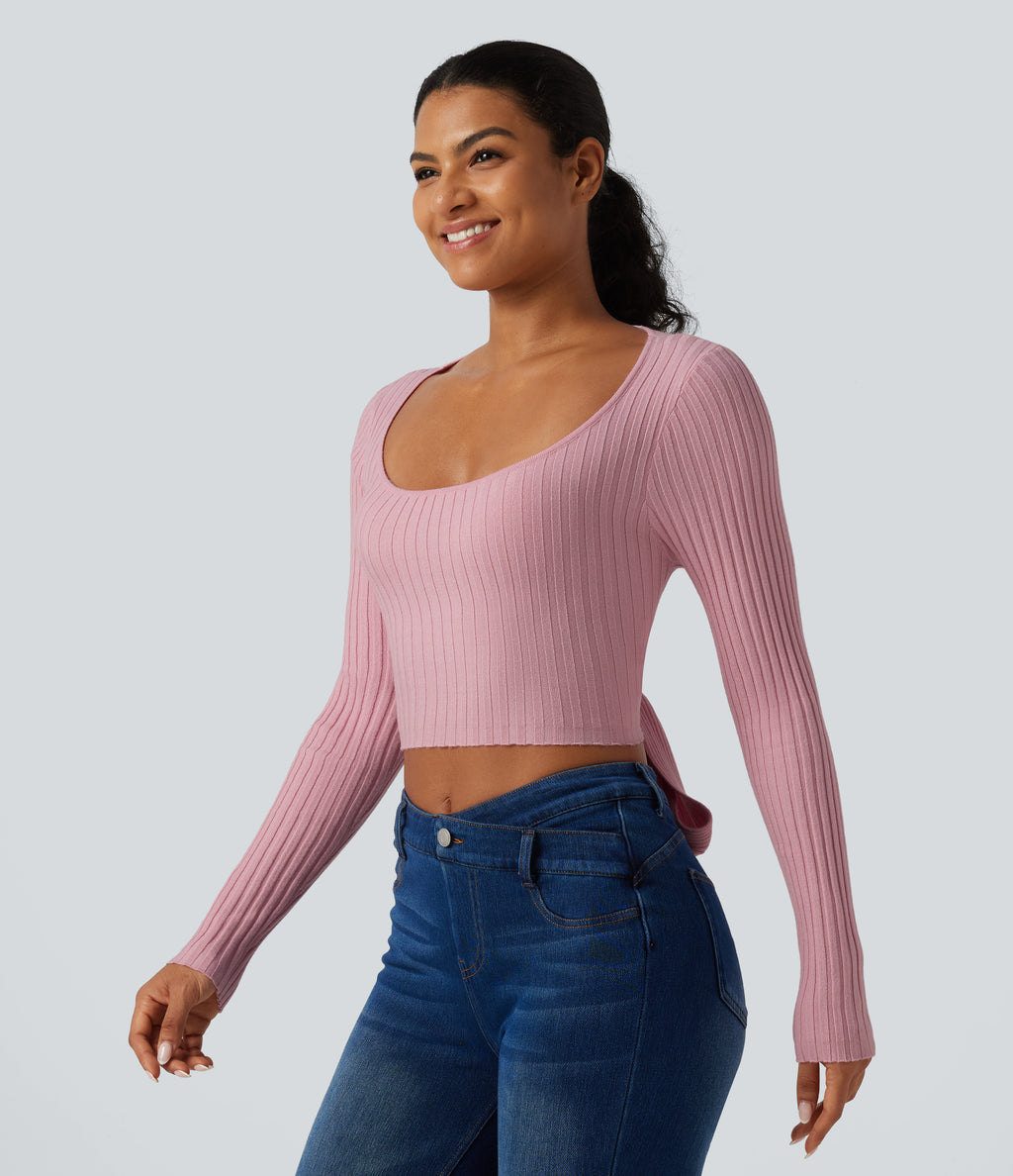Round Neck Long Sleeve Cut Out Tie Back Casual Jumper — Zephyr — view 4