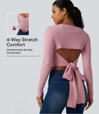 Round Neck Long Sleeve Cut Out Tie Back Casual Jumper — Zephyr — view 1