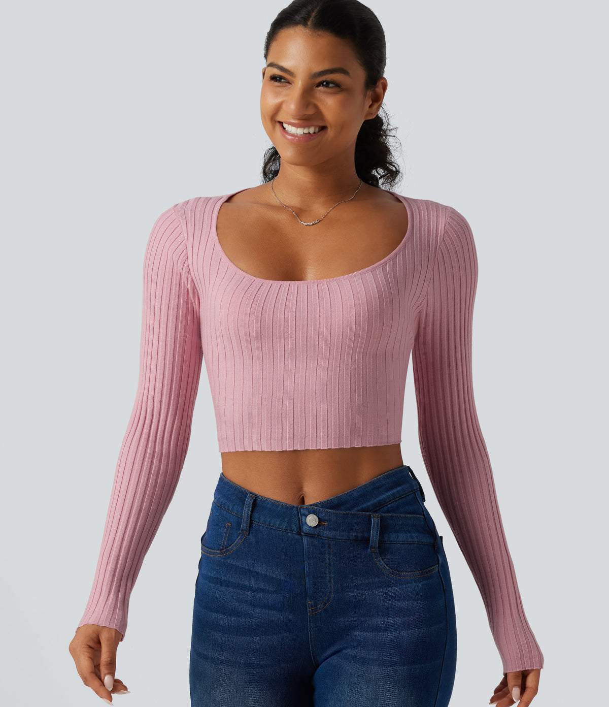 Round Neck Long Sleeve Cut Out Tie Back Casual Jumper — Zephyr — view 5