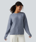Round Neck Long Sleeve Work Jumper — Light Blue — view 4