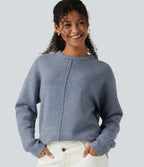 Round Neck Long Sleeve Work Jumper — Light Blue — view 1