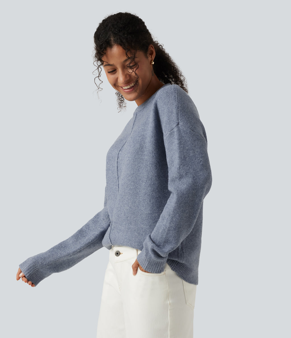 Round Neck Long Sleeve Work Jumper — Light Blue — view 3