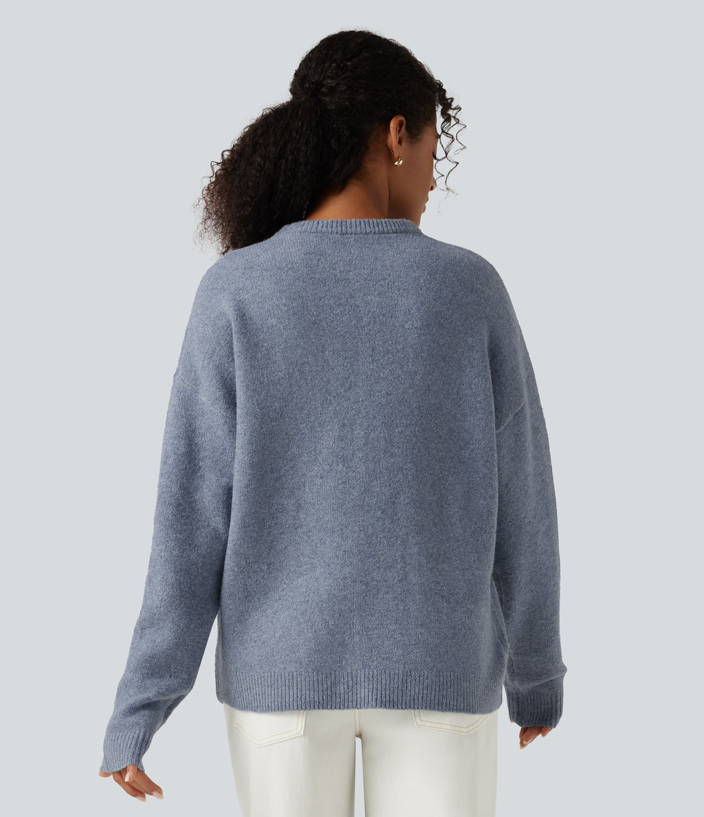 Round Neck Long Sleeve Work Jumper — Light Blue — view 2
