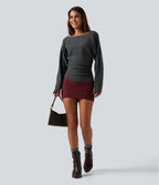 Boat Neck Batwing Long Sleeve Thumb Hole Work Jumper — Unexplored — view 7