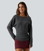 Boat Neck Batwing Long Sleeve Thumb Hole Work Jumper — Unexplored — view 1