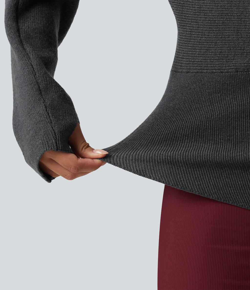 Boat Neck Batwing Long Sleeve Thumb Hole Work Jumper — Unexplored — view 6