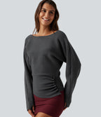 Boat Neck Batwing Long Sleeve Thumb Hole Work Jumper — Unexplored — view 4