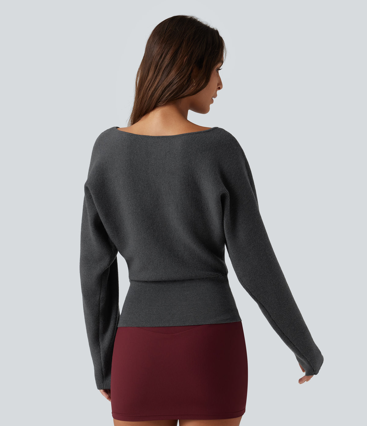 Boat Neck Batwing Long Sleeve Thumb Hole Work Jumper — Unexplored — view 2