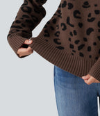 Round Neck Leopard Print Long Sleeve Casual Jumper — Acorn Wild Leopard — view 6