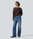 Round Neck Leopard Print Long Sleeve Casual Jumper — Acorn Wild Leopard — view 5