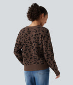 Round Neck Leopard Print Long Sleeve Casual Jumper — Acorn Wild Leopard — view 2