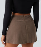 High Waisted Pleated A-Line 2-in-1 Corduroy Mini Casual Skirt — Acorn — view 5