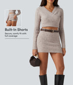 High Waisted 2-in-1 Open Knit Mini Casual Sweater Skirt — Chateau Gray — view 1