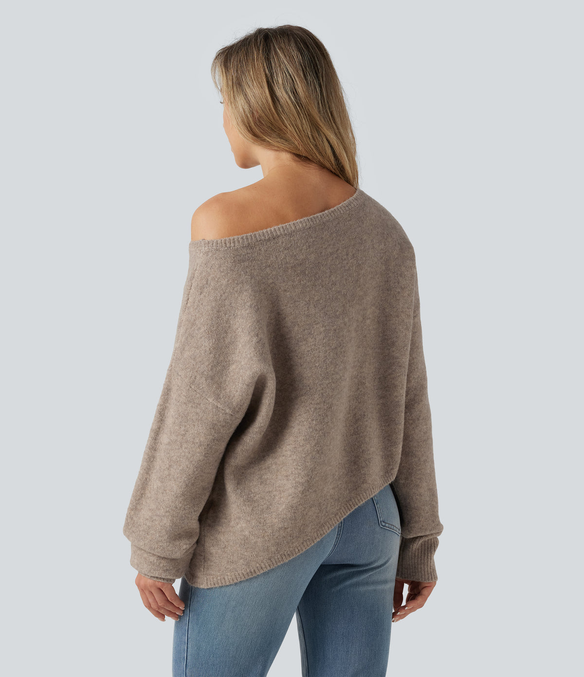One Shoulder Long Sleeve Asymmetric Casual Jumper — Daywall Beige — view 2