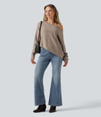 One Shoulder Long Sleeve Asymmetric Casual Jumper — Daywall Beige — view 6