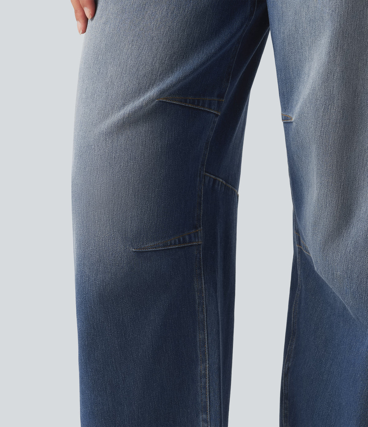 Mid Rise Drawstring Barrel Leg Casual Jeans with Pockets — Baja Blue Denim — view 6