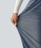 Mid Rise Drawstring Barrel Leg Casual Jeans with Pockets — Baja Blue Denim — view 5