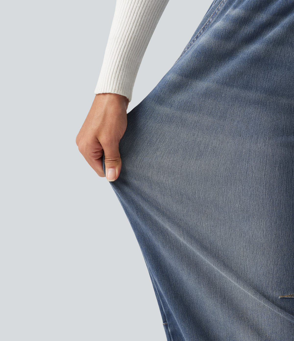 Mid Rise Drawstring Barrel Leg Casual Jeans with Pockets — Baja Blue Denim — view 5