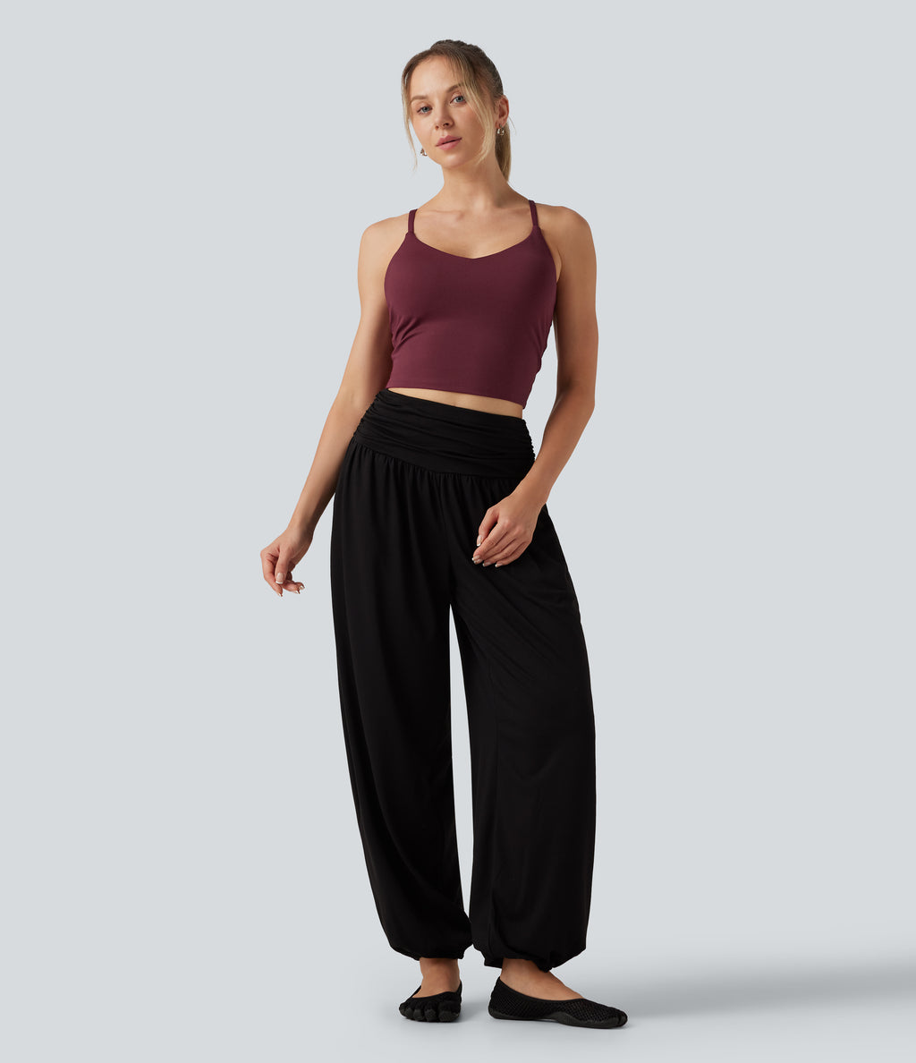 Airy V Neck Built-in Bra Crisscross InstantCool Yoga Tank Top — Zinfandel — view 8