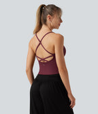 Airy V Neck Built-in Bra Crisscross InstantCool Yoga Tank Top — Zinfandel — view 2