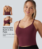Airy V Neck Built-in Bra Crisscross InstantCool Yoga Tank Top — Zinfandel — view 1