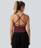 Airy V Neck Built-in Bra Crisscross InstantCool Yoga Tank Top — Zinfandel — view 5