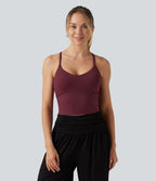 Airy V Neck Built-in Bra Crisscross InstantCool Yoga Tank Top — Zinfandel — view 4