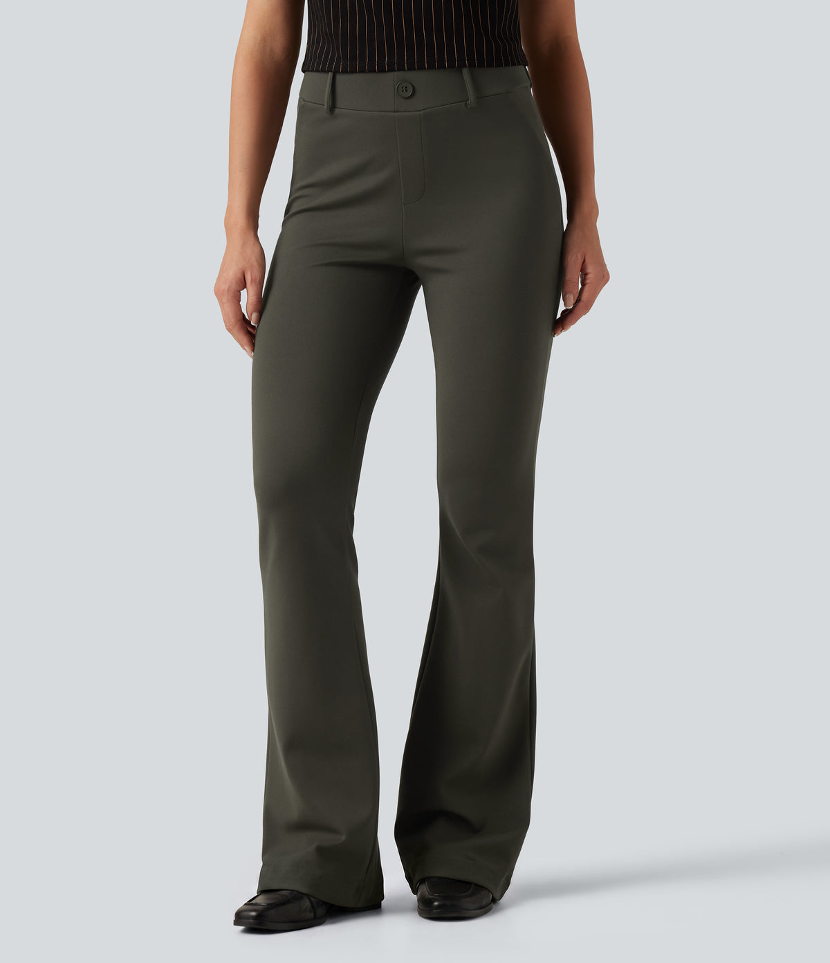 Mid Rise Bootcut Work Trousers with Pockets — Forest Night — view 4