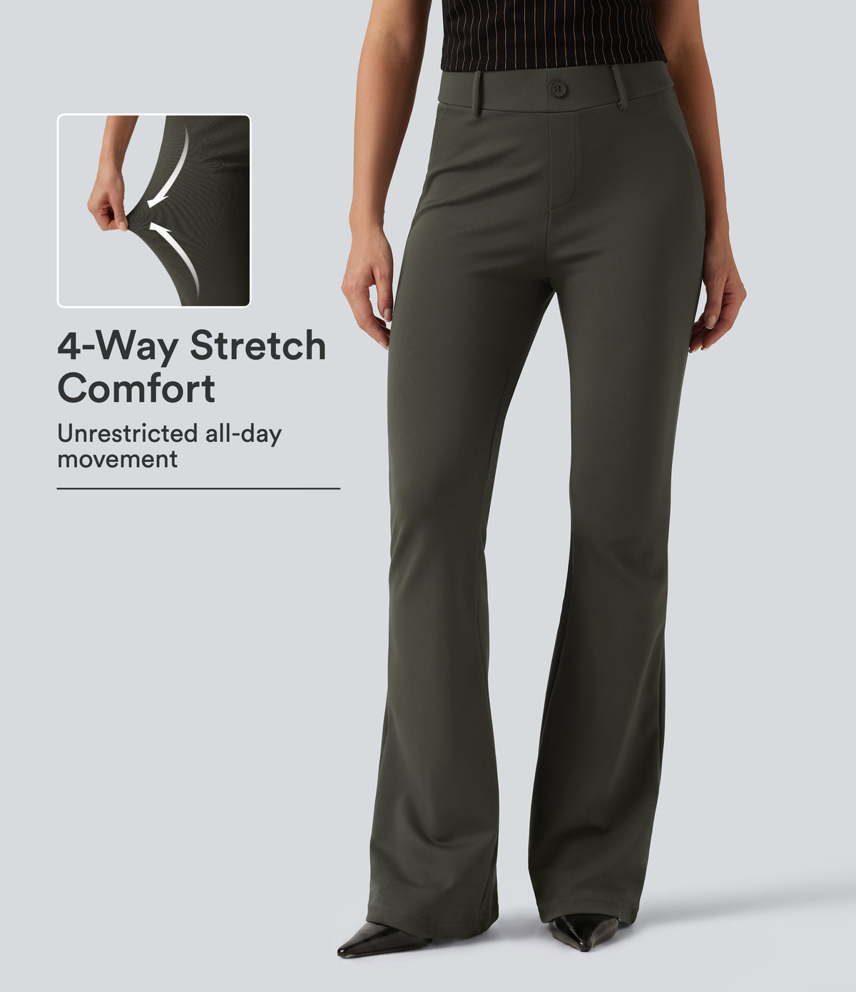 Mid Rise Bootcut Work Trousers with Pockets — Forest Night — view 1