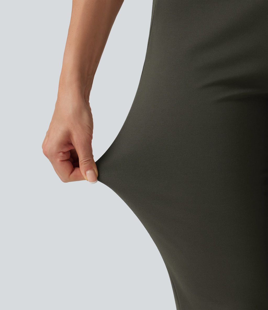 Mid Rise Bootcut Work Trousers with Pockets — Forest Night — view 7