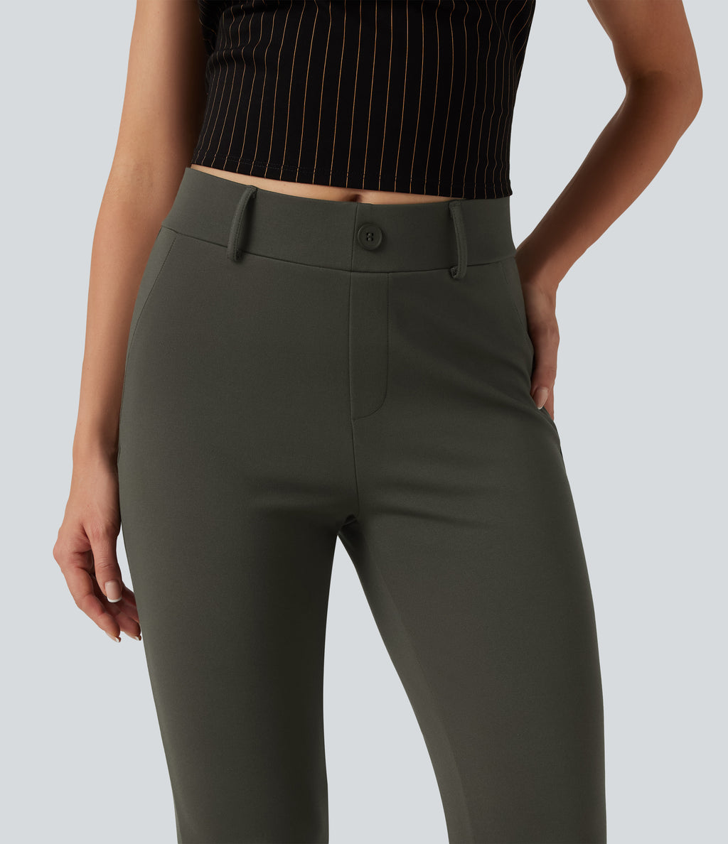 Mid Rise Bootcut Work Trousers with Pockets — Forest Night — view 5