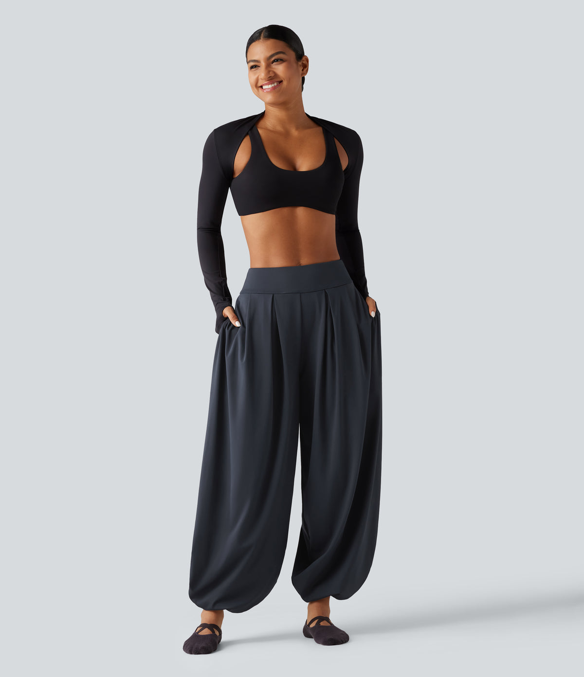 Mid Rise Bubble Yoga Joggers with Pockets — Night Sea Blue — view 7