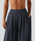 Mid Rise Bubble Yoga Joggers with Pockets — Night Sea Blue — view 4
