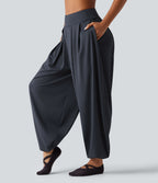 Mid Rise Bubble Yoga Joggers with Pockets — Night Sea Blue — view 3