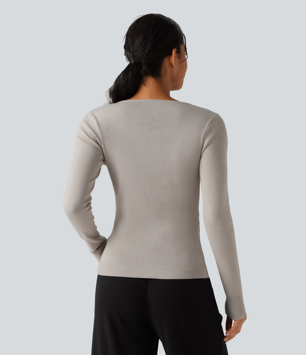 Round Neck Long Sleeve Slim Lounge Cardigan with Pockets — Sweatshirt Gray — view 2