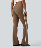 High Waisted Crossover Tummy Control Side Stripe Bootcut Casual Trousers with Pockets — Sepia — view 2