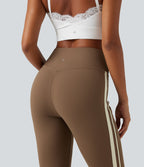 High Waisted Crossover Tummy Control Side Stripe Bootcut Casual Trousers with Pockets — Sepia — view 5