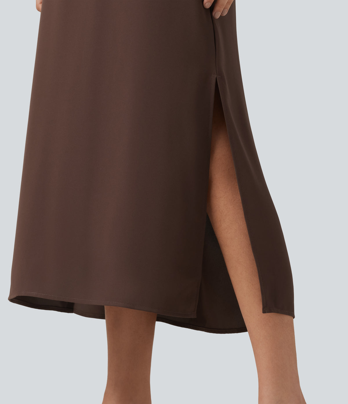 Boat Neck Cap Sleeve Midi Work Dress with Pockets — Brown Stone — view 6