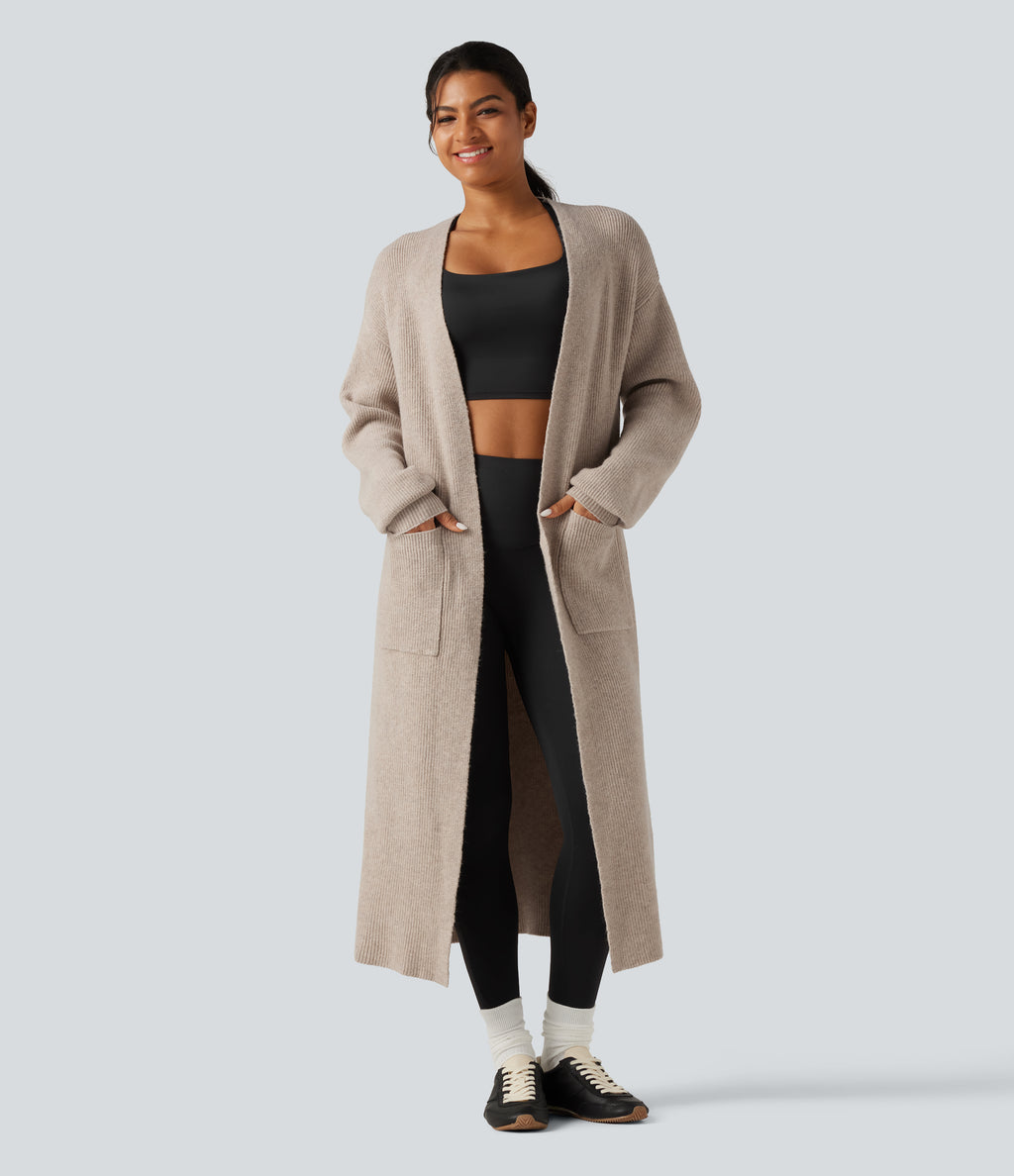 Long Sleeve Longline Casual Cardigan with Pockets — Pure Cashmere — view 1
