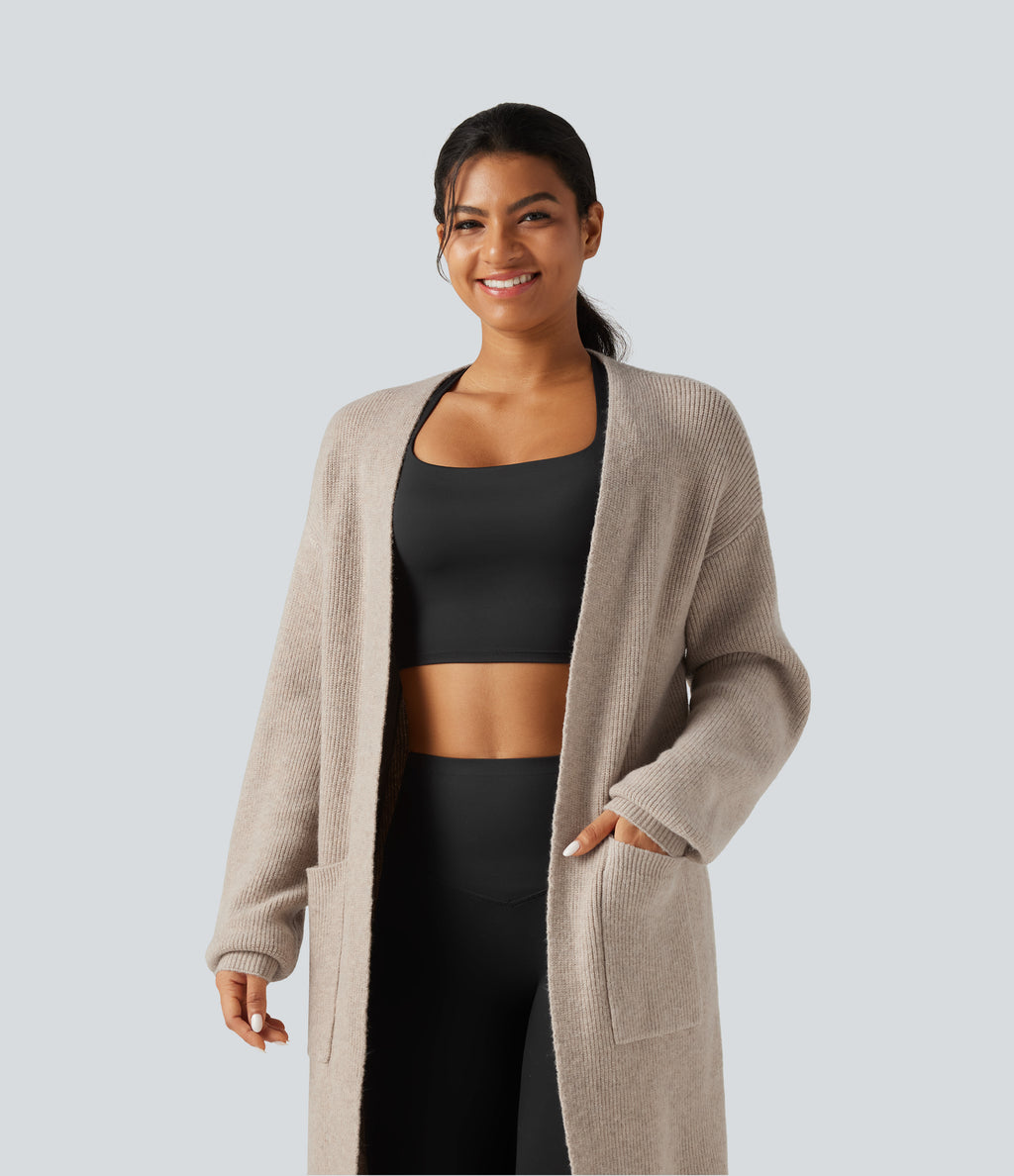 Long Sleeve Longline Casual Cardigan with Pockets — Pure Cashmere — view 4
