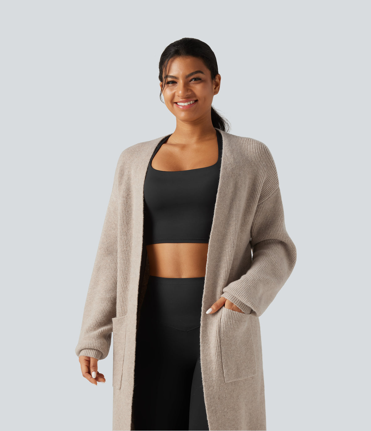 Long Sleeve Longline Casual Cardigan with Pockets — Pure Cashmere — view 4