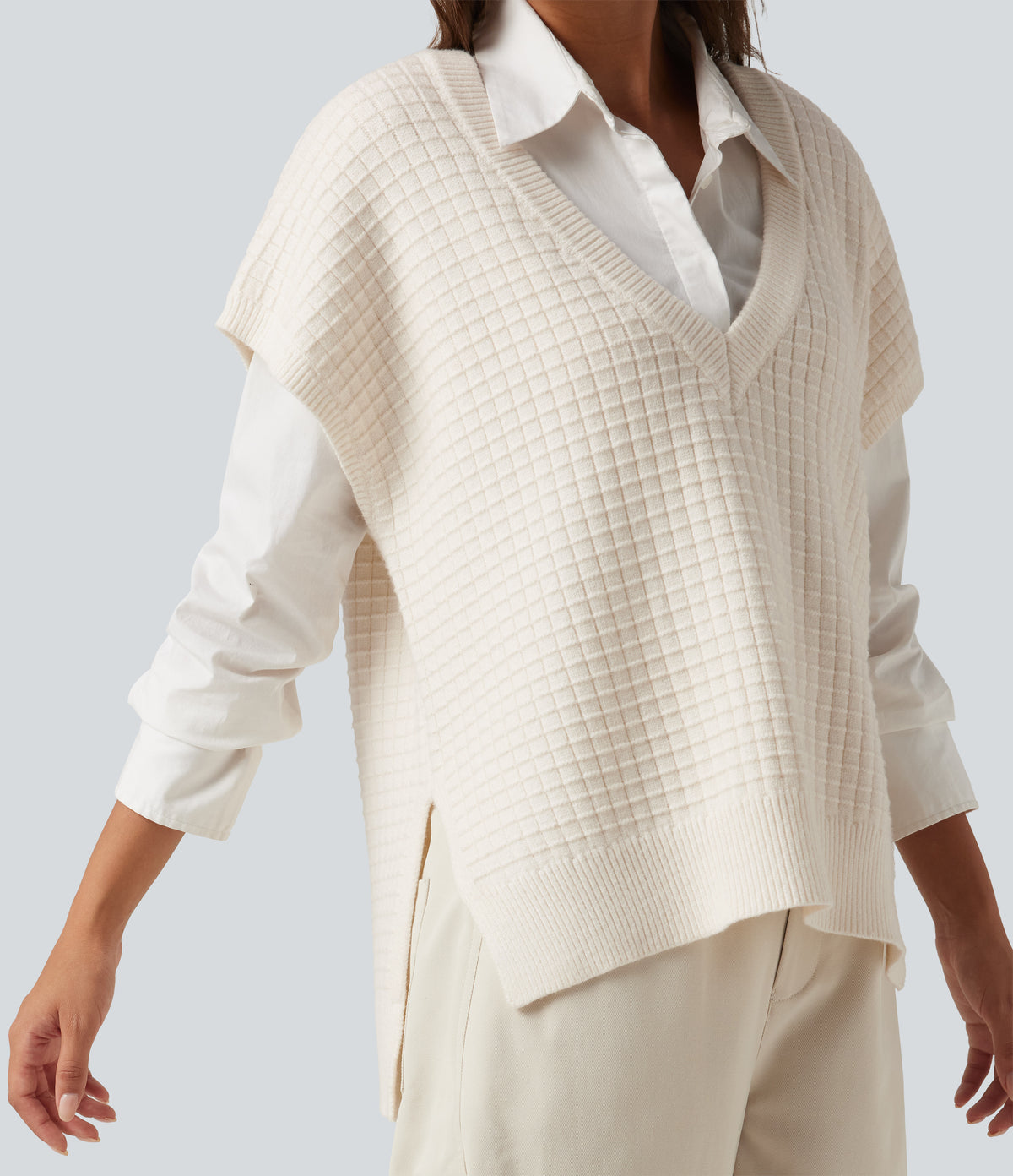 Deep V Neck Casual Sweater Vest — White Down — view 7