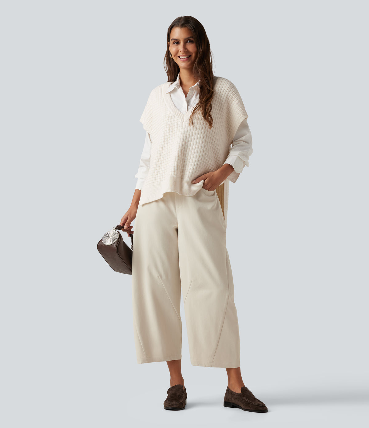 Deep V Neck Casual Sweater Vest — White Down — view 5