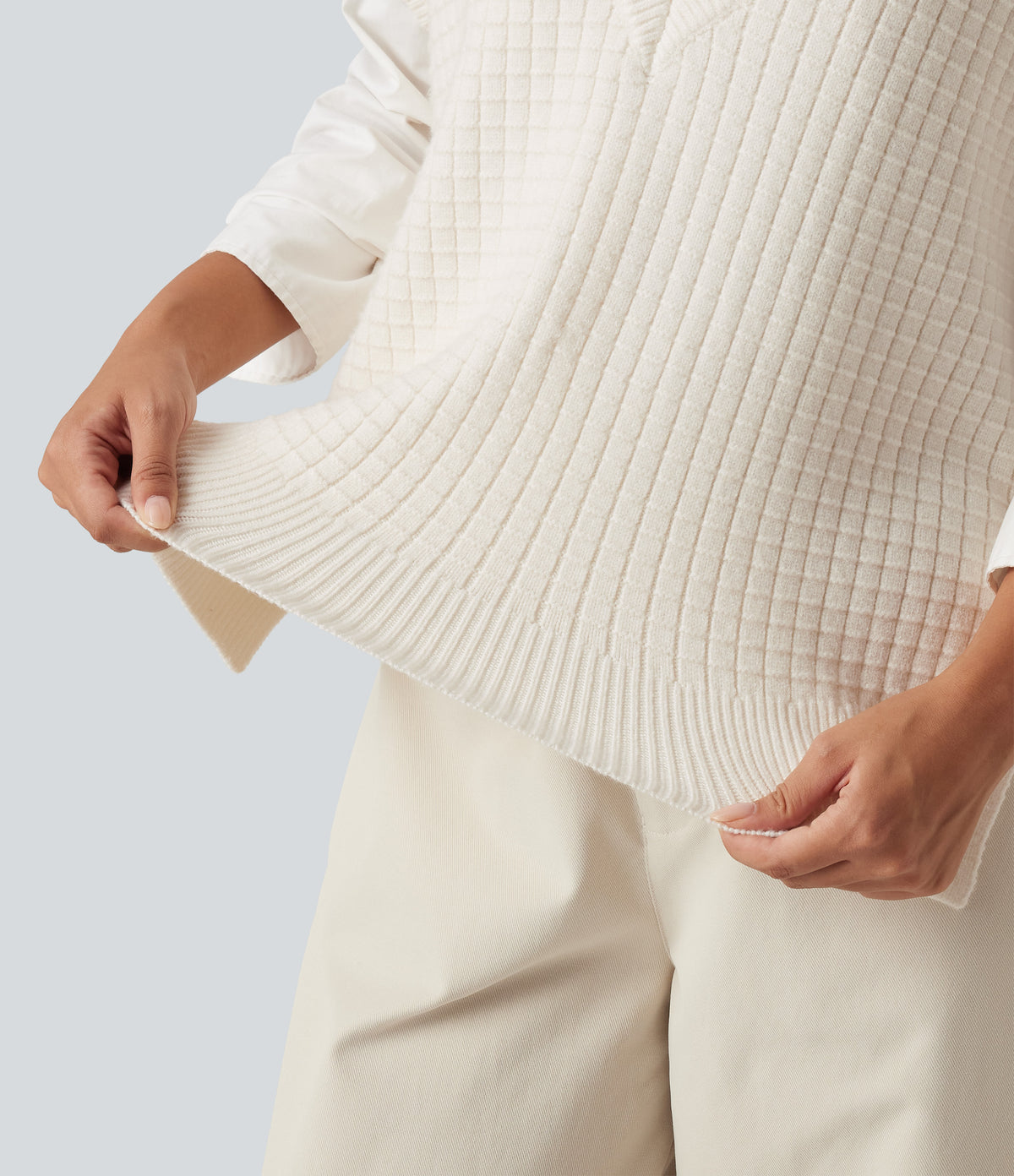 Deep V Neck Casual Sweater Vest — White Down — view 6