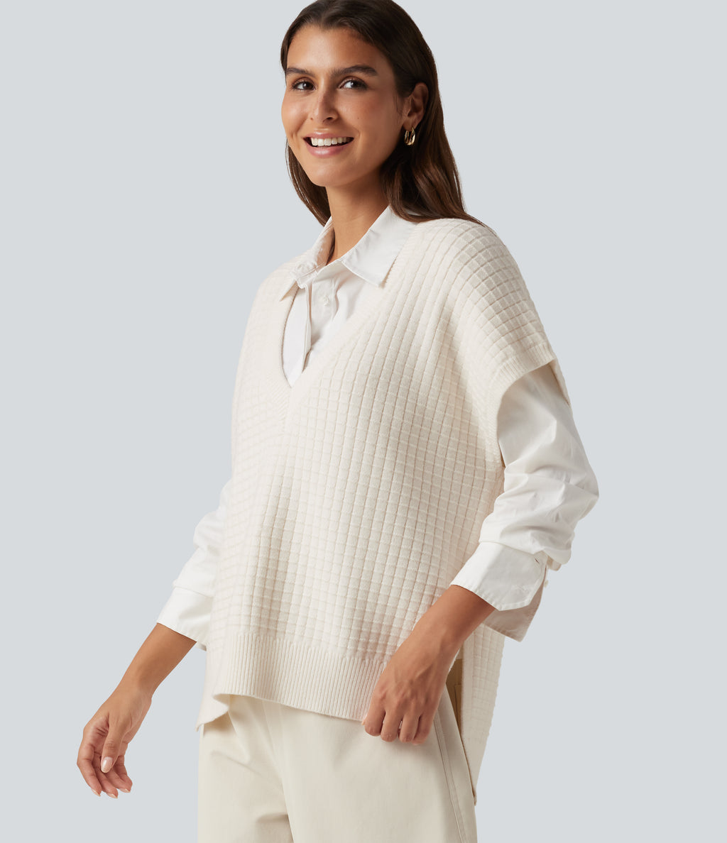 Deep V Neck Casual Sweater Vest — White Down — view 8