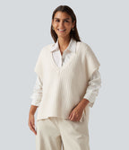 Deep V Neck Casual Sweater Vest — White Down — view 4