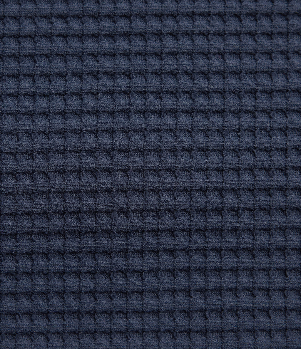 Mid Rise Barrel Leg Waffle Casual Trousers with Pockets — Midnight Blue — view 8