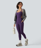 Built-in Bra Tummy Control Workout Jumpsuit with Pockets-Edition — Blackberry Cordial — view 8