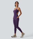 Built-in Bra Tummy Control Workout Jumpsuit with Pockets-Edition — Blackberry Cordial — view 3